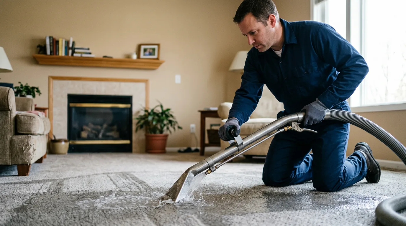 Water damage restoration technician working near Vandalia, IL